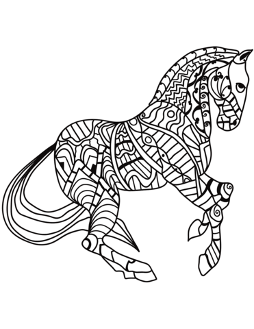 Trotting Horse Zentangle Coloring Page